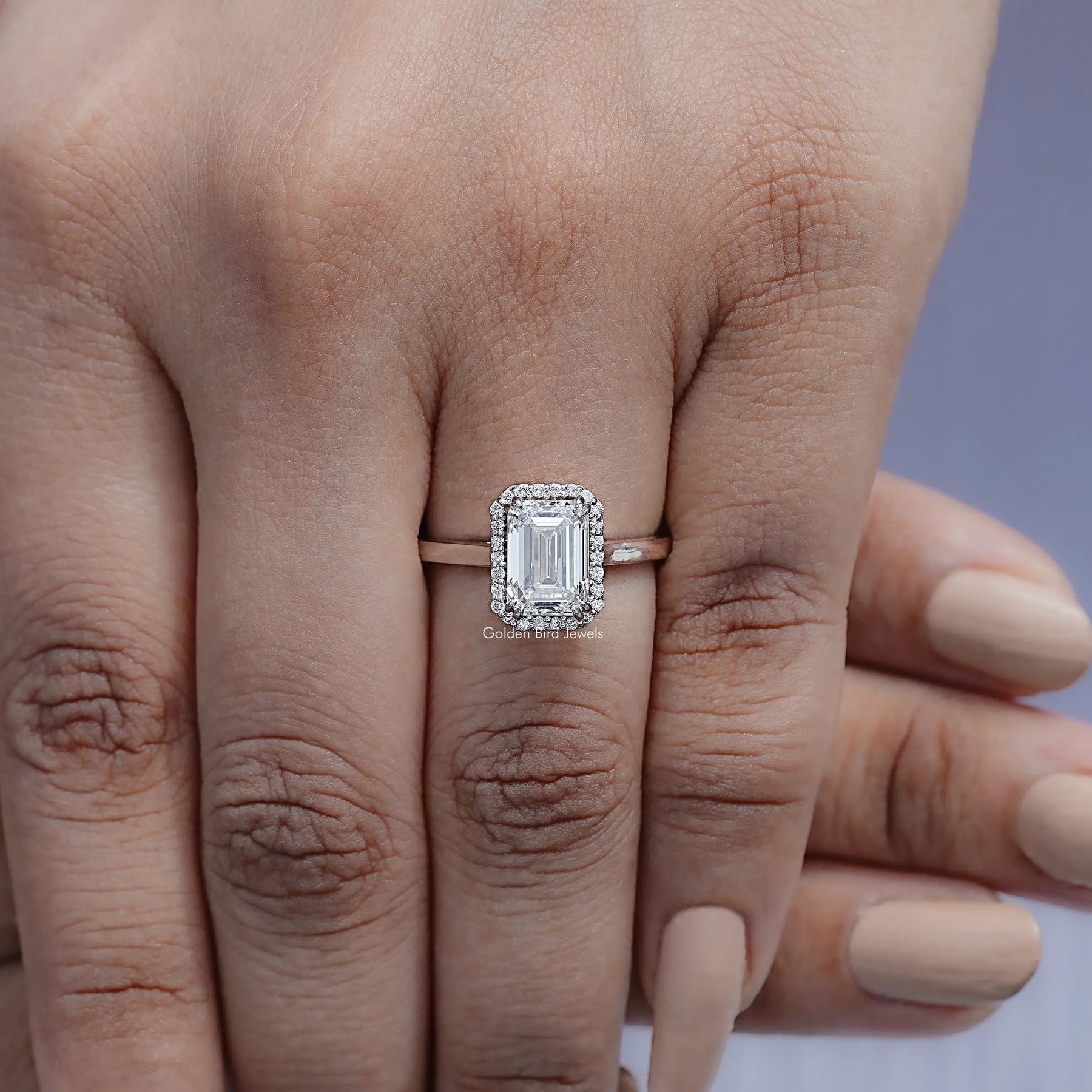 Emerald Cut Lab Grown Diamond Halo Ring