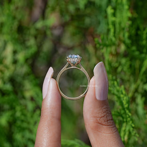 Elongated Old Mine Cushion Lab Diamond Hidden Halo Ring