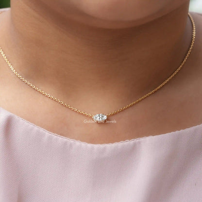 In neck front view of lab-grown diamond marquise solitaire pendant