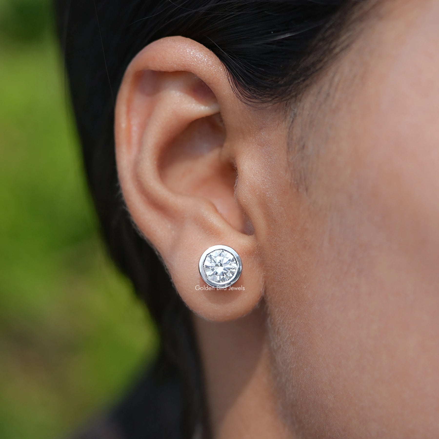 Lab Diamond Round Cut Bezel Set Stud Earrings