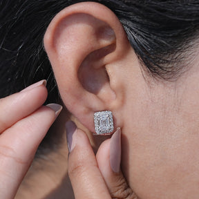 Lab Grown Emerald Cut Diamond Halo Earrings