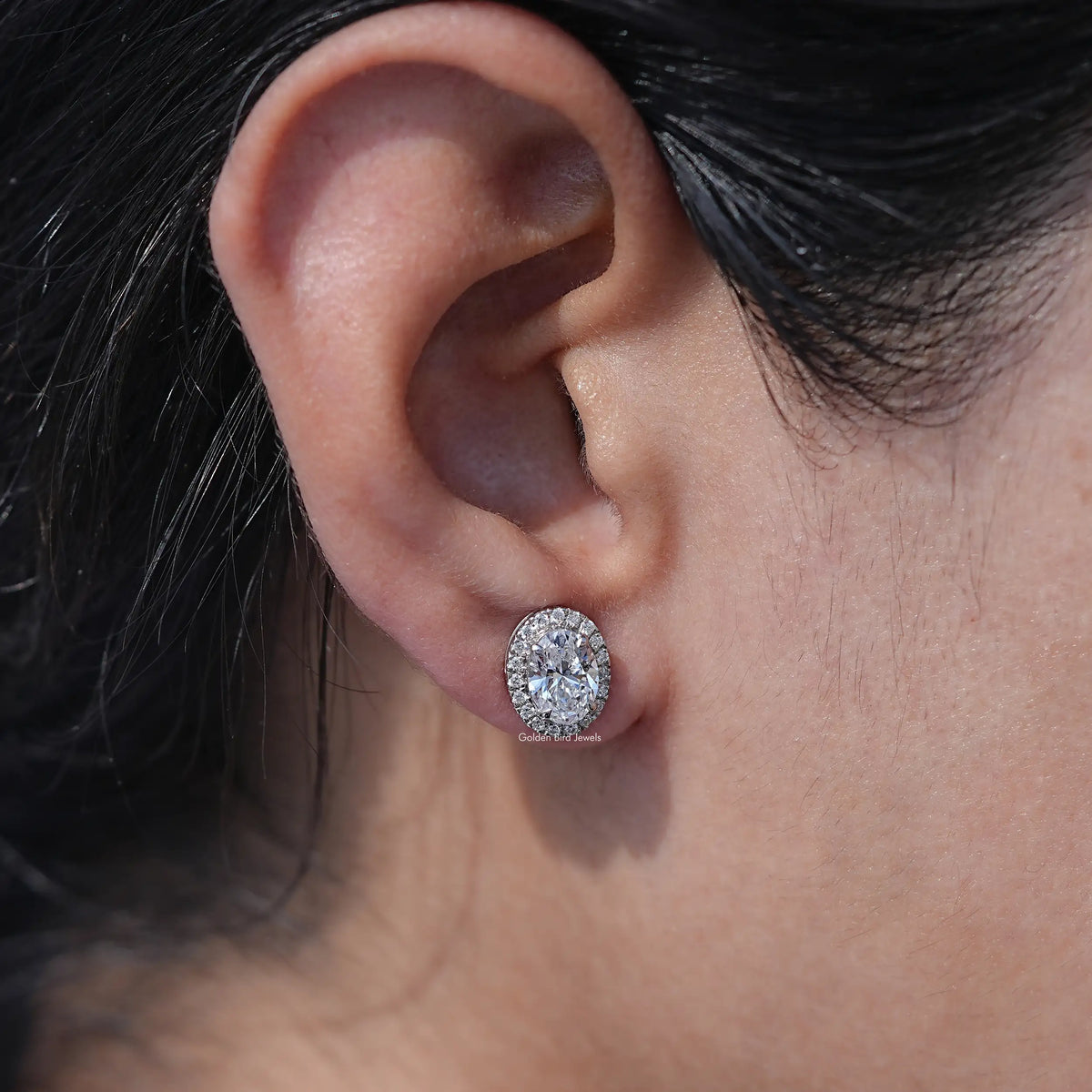 Oval Cut Brilliant Lab Diamond Halo Stud Earrings