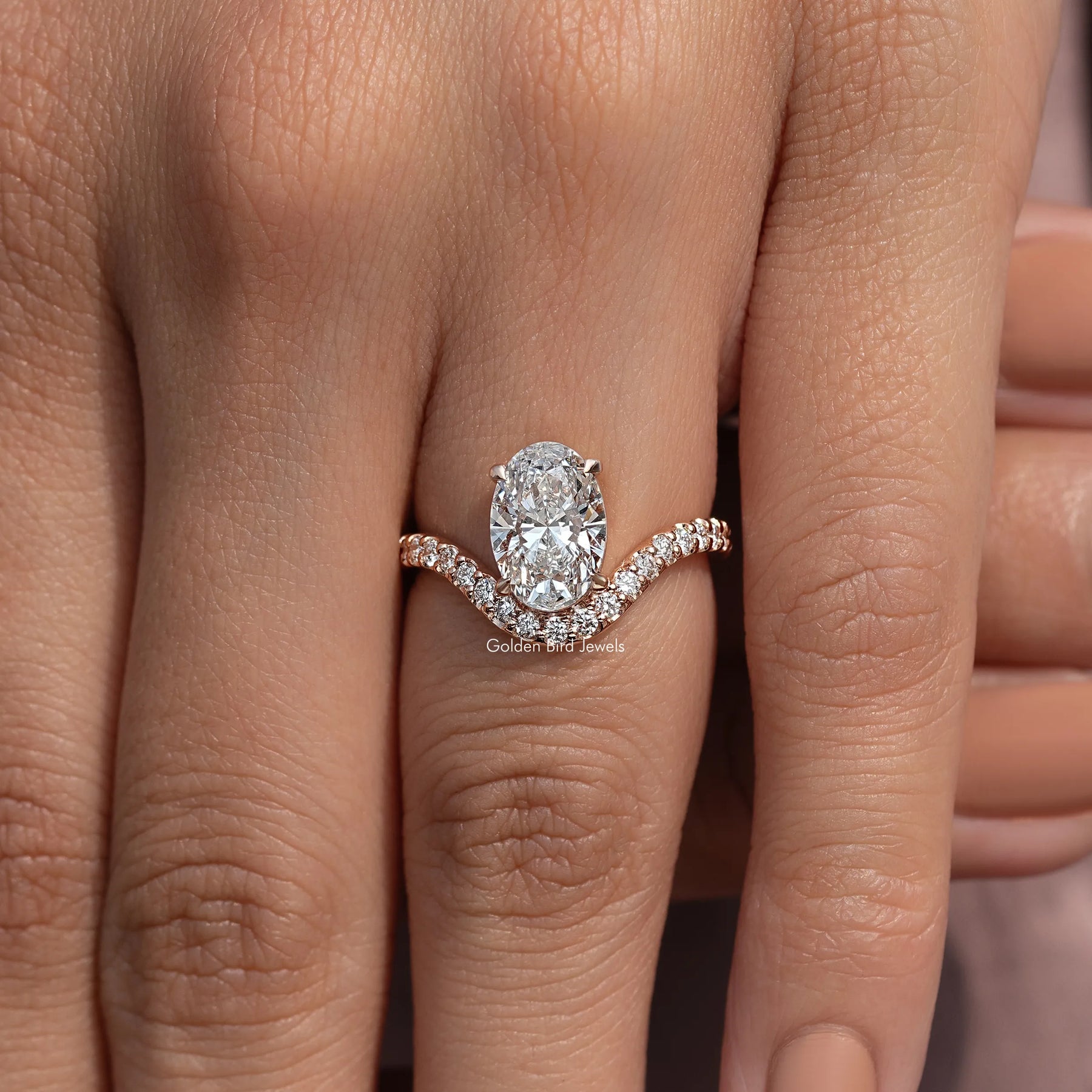 Oval Cut Lab Diamond Curved Accent  Ring