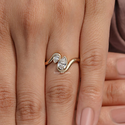 2 Stone Pear Cut Lab Diamond Toi Et Moi Ring
