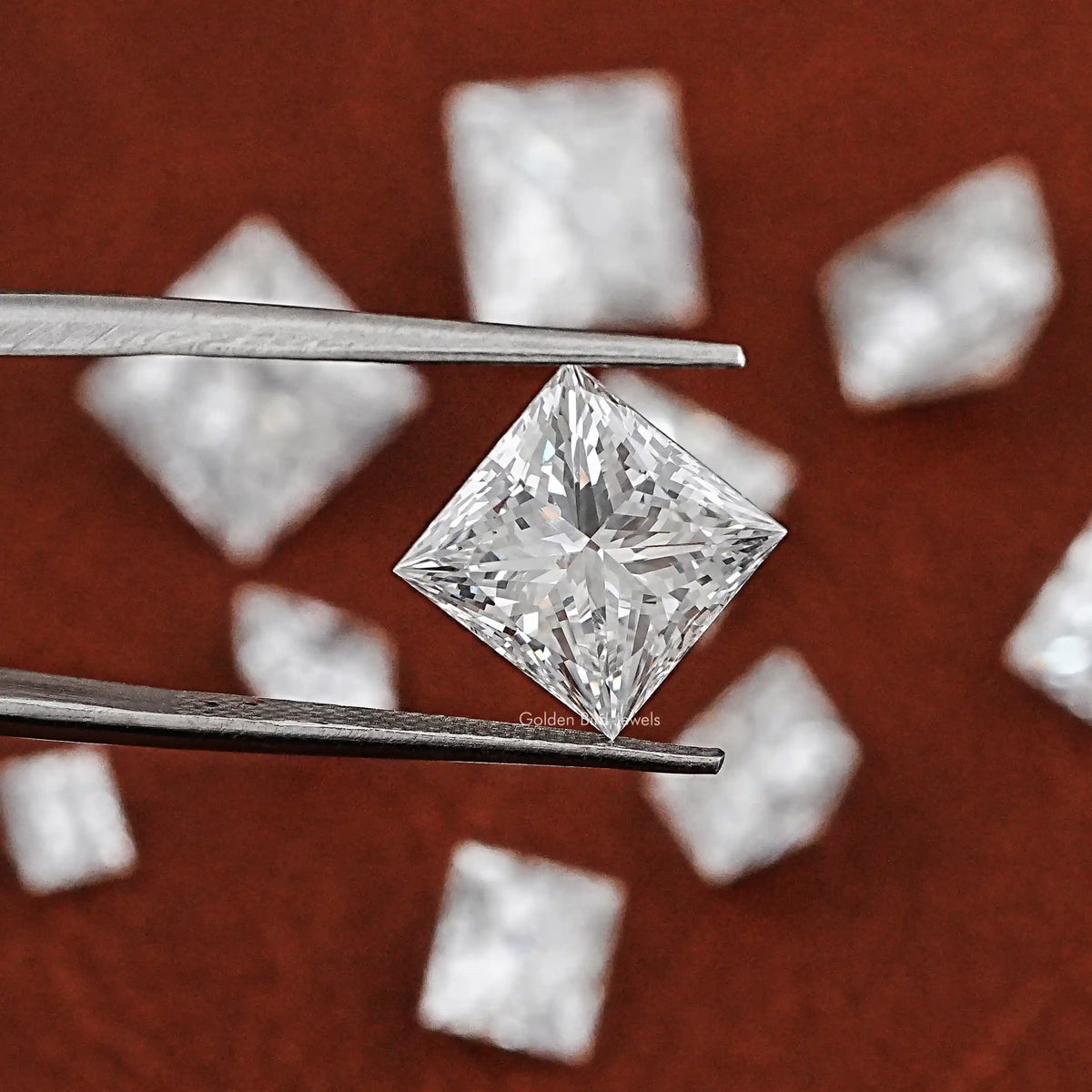 Twijer holding On the Princess Cut Loose Diamond