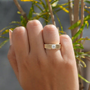 [Lab-Grown round cut solitaire engagement ring made in 14k yellow gold]