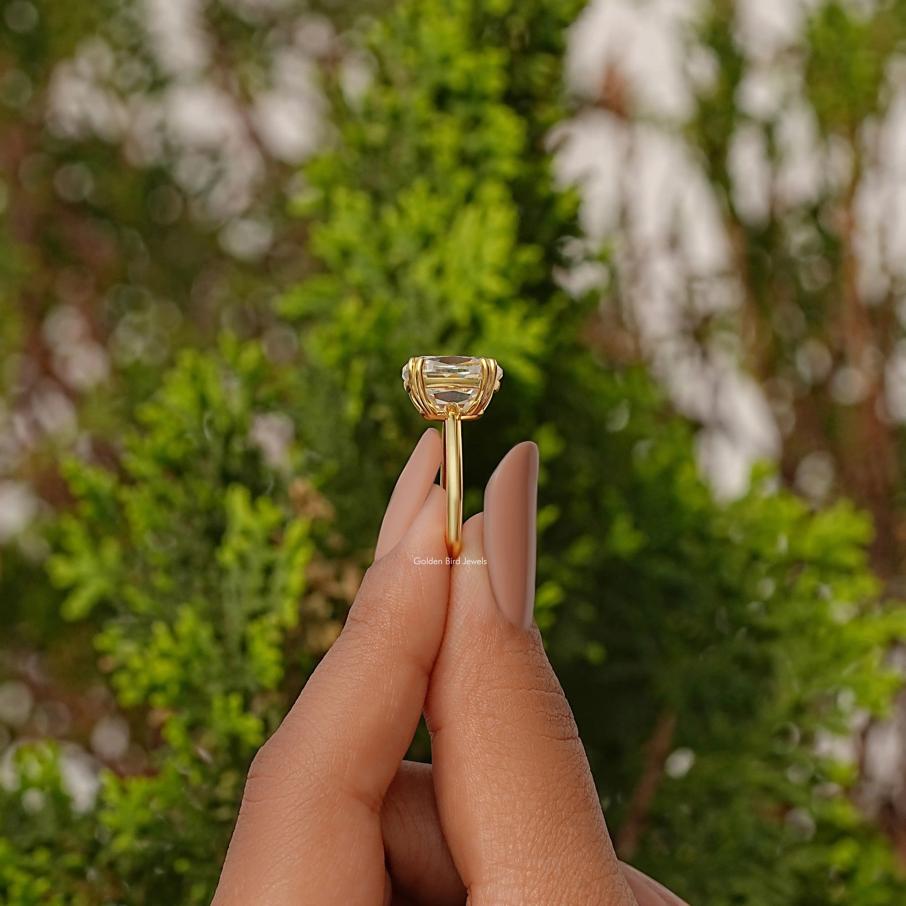 Elongated Old Mine Cut Cushion Solitaire Moissanite Ring