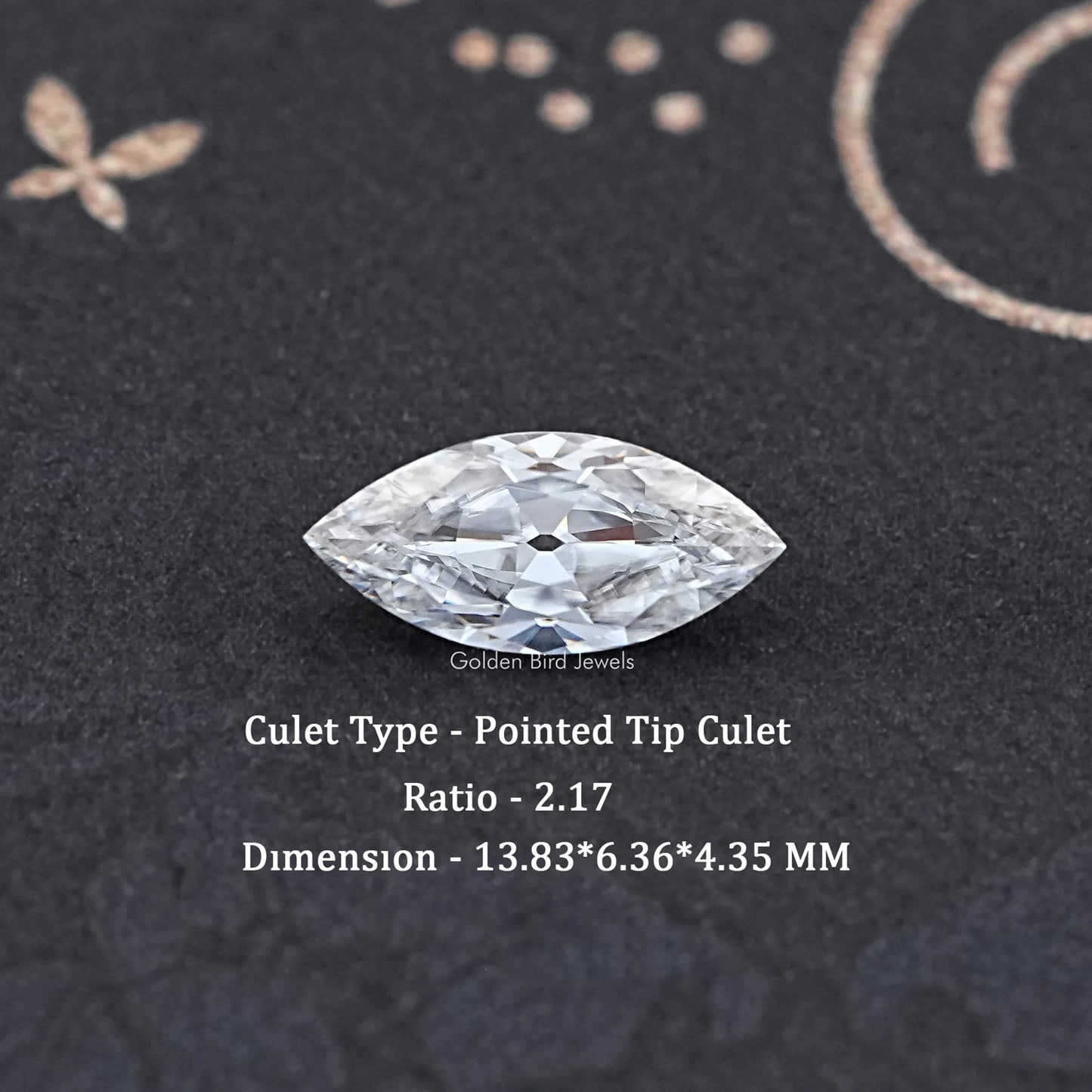 front view of Old Mine Marquise Cut Moissanite Loose Stone
