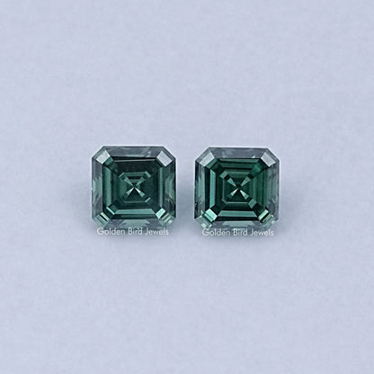 Green Asscher Cut Moissanite Loose Pair
