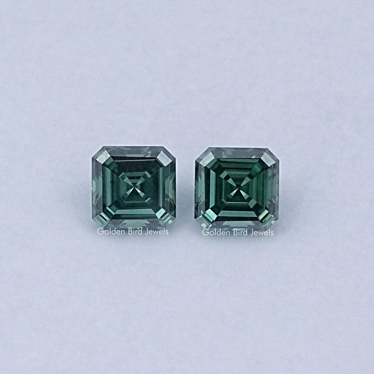 Green Asscher Cut Moissanite Loose Pair