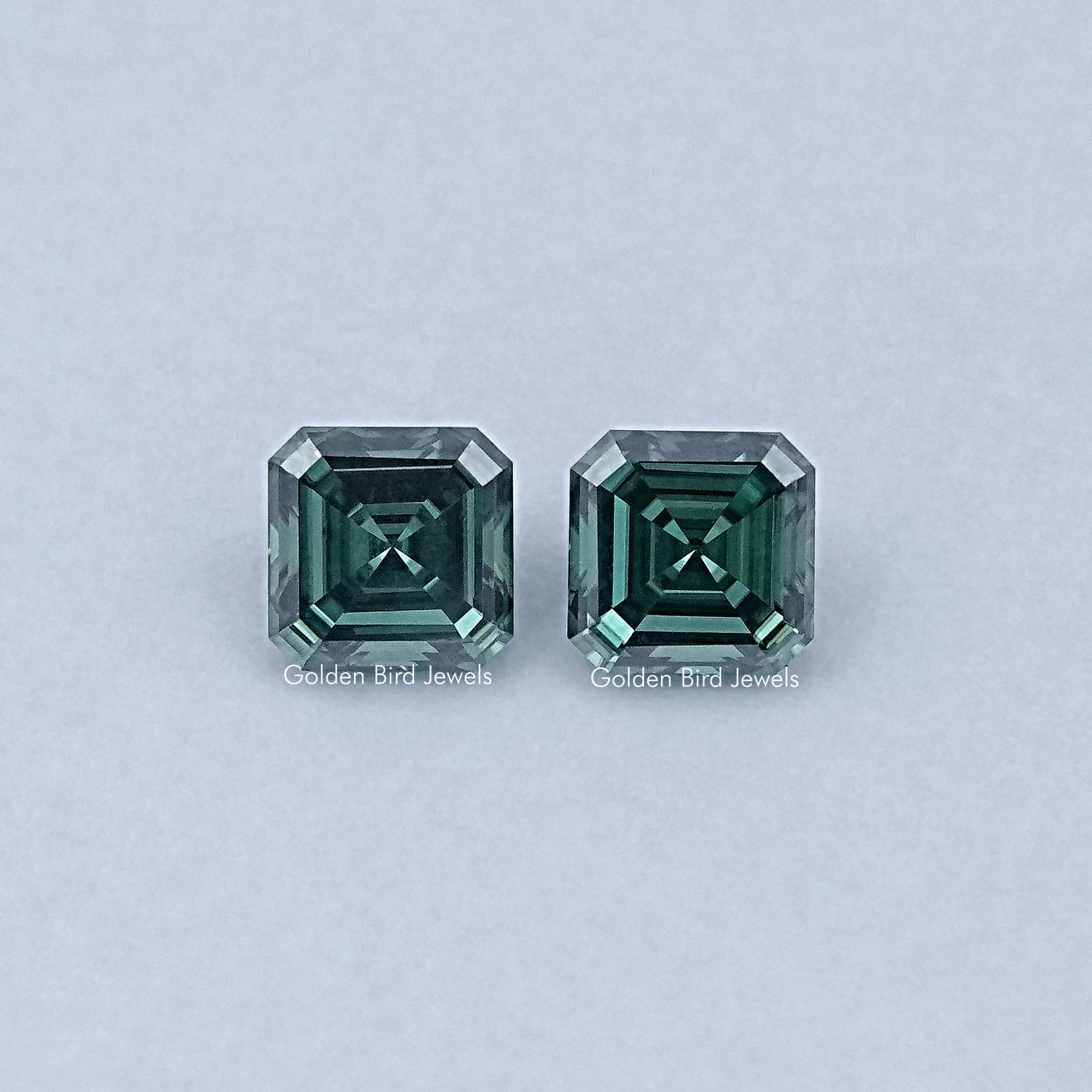 Green Asscher Cut Moissanite Loose Pair