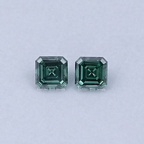 Green Asscher Cut Moissanite Loose Pair