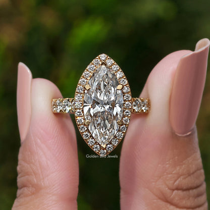 Marquise Cut Lab Grown Halo Accent Engagement Ring