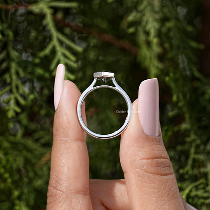 Green Dutch Marquise Cut Moissanite Diamond Bezel Set Ring