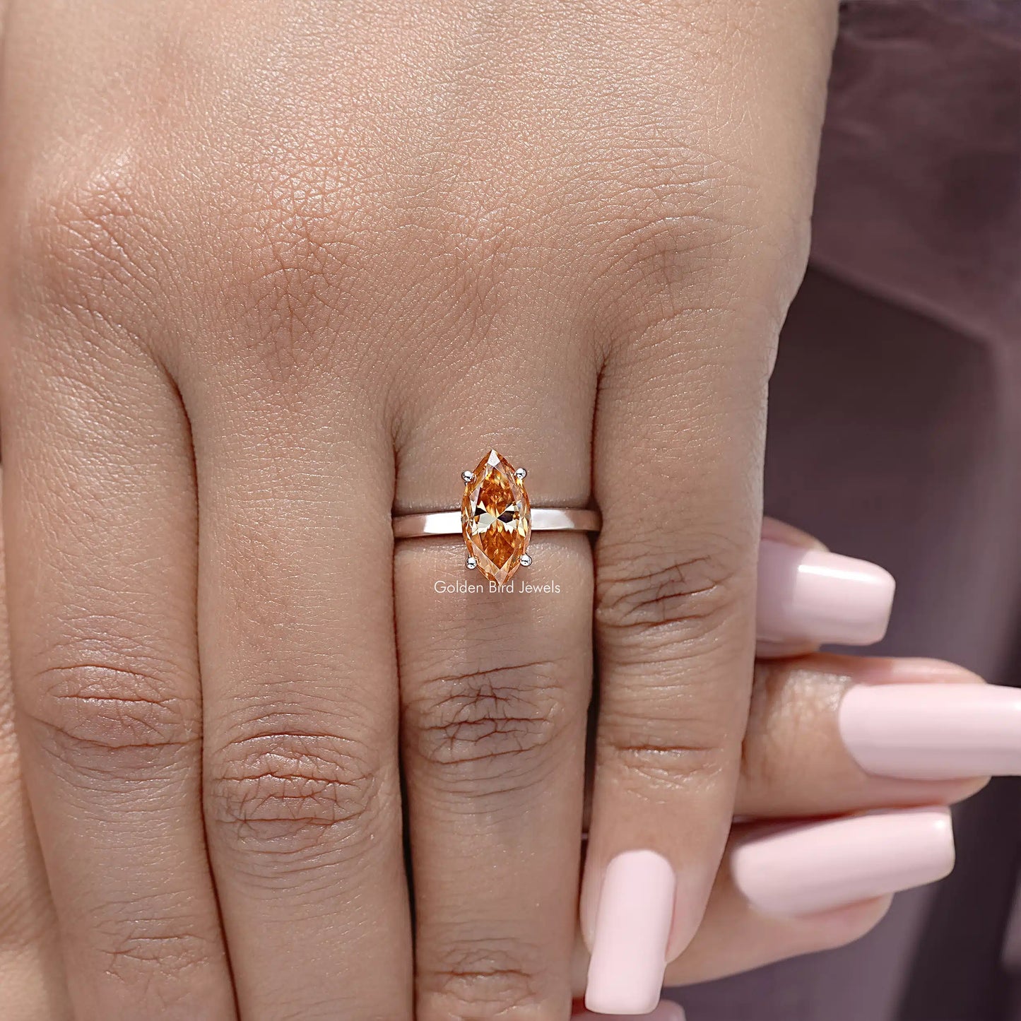 Marquise Cut Moissanite Gemstone Hidden Halo Solitaire Ring