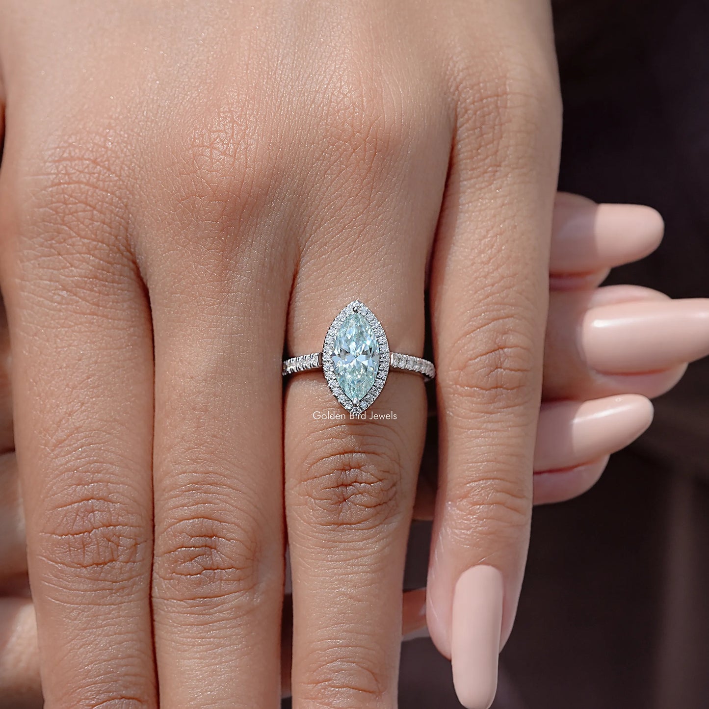 Blue Marquise Cut Moissanite Diamond Accent Bridal Ring