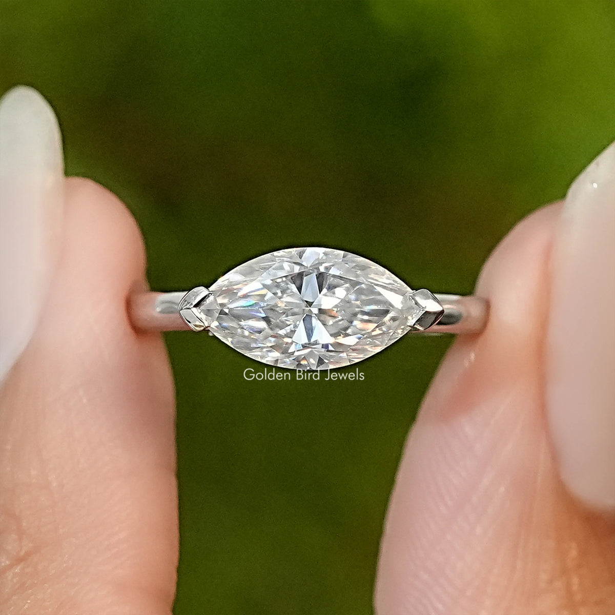 East West Marquise Cut Moissanite Engagement Ring