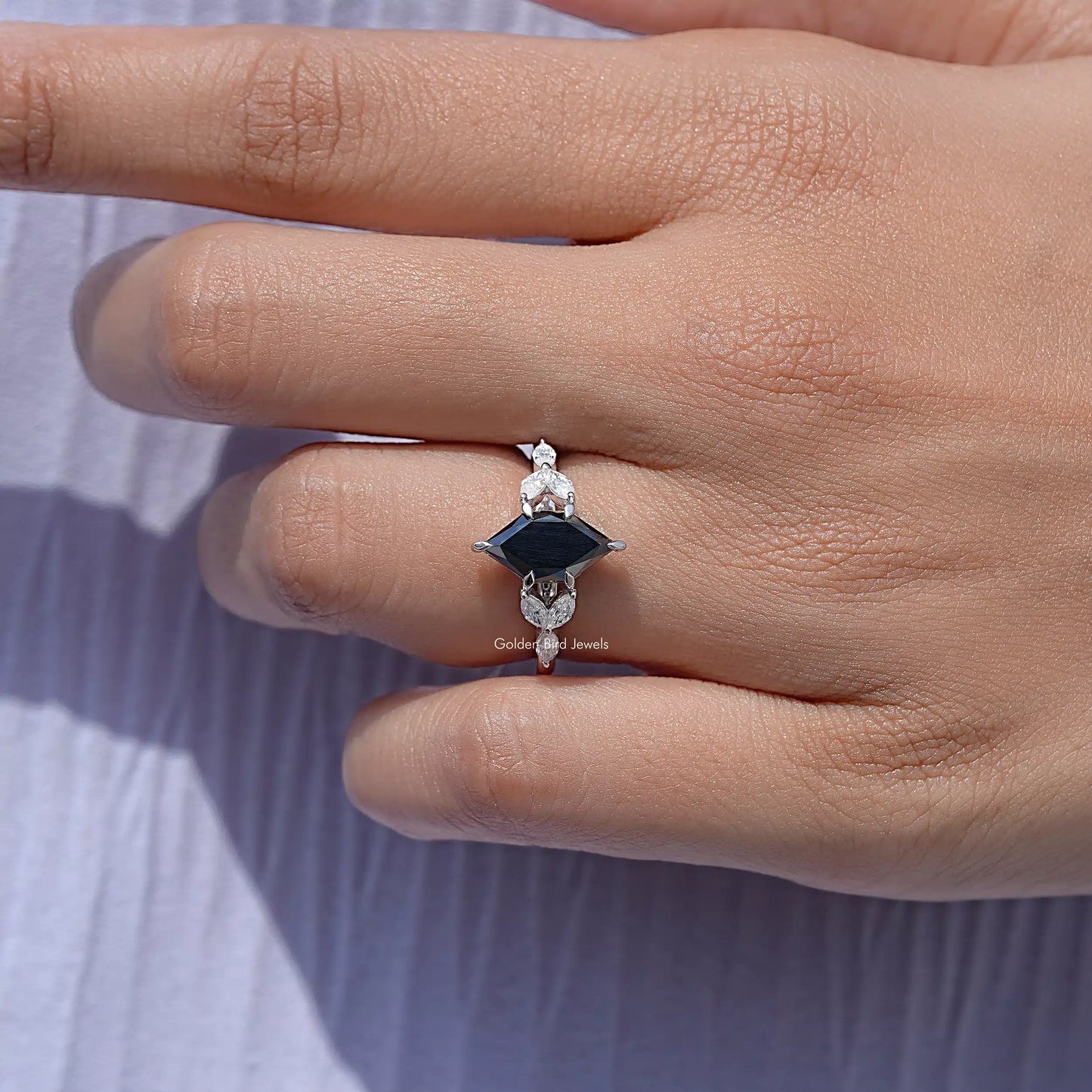 Black Dutch Marquise Moissanite Gemstone Leaves Stone Ring