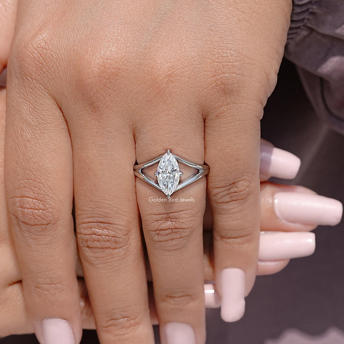 Marquise Moissanite Gemstone Split Shank Wedding Ring