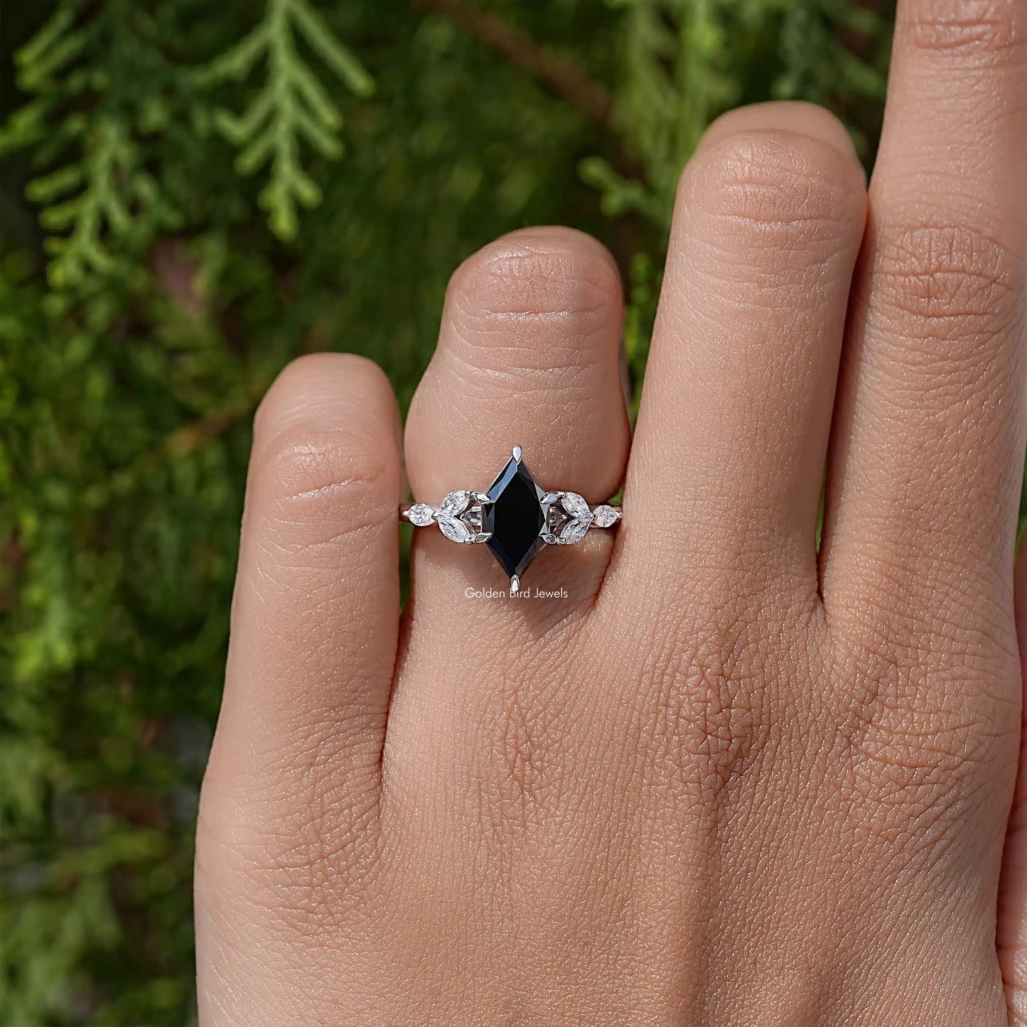 Black Dutch Marquise Moissanite Gemstone Leaves Stone Ring