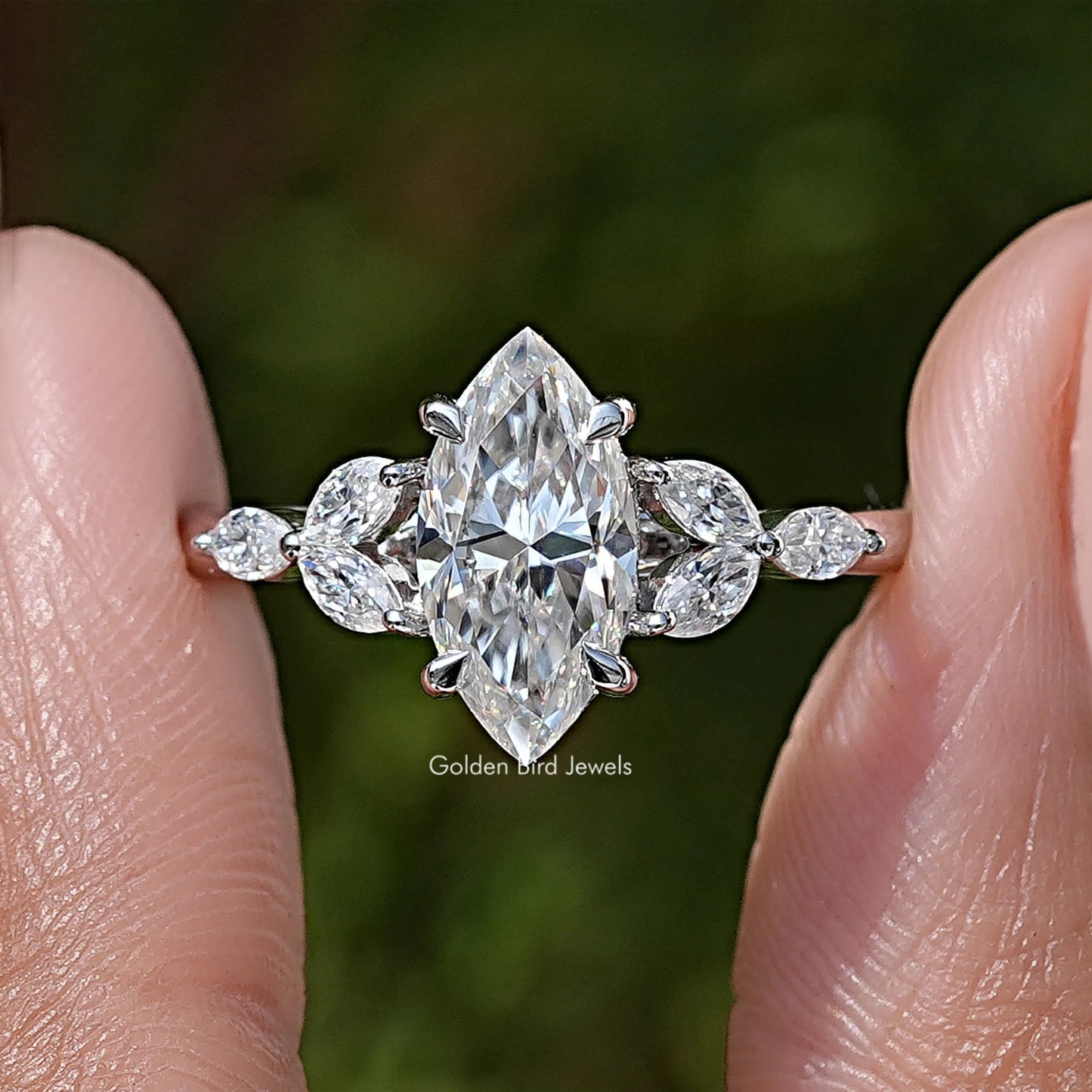 Marquise Cut Moissanite Diamond Leaves Ring