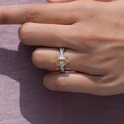 Dutch Marquise Moissanite Gemstone Twisted Shank Accent Ring