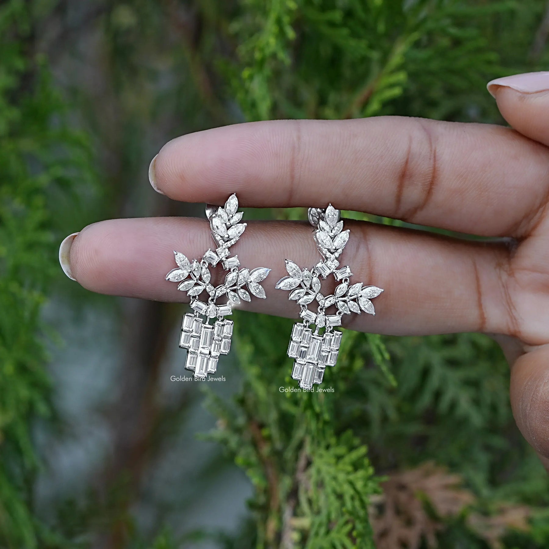 [White Gold Marquise Cut Earrings]-[Golden Bird Jewels]