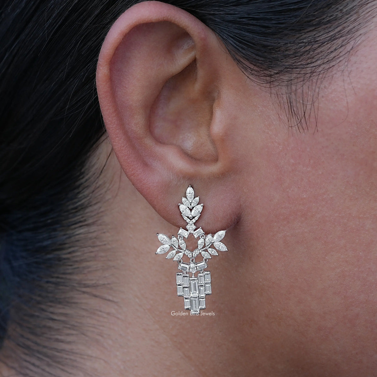 [Marquise And Baguette Cut Chandelier Earrings]-[Golden Bird Jewels]