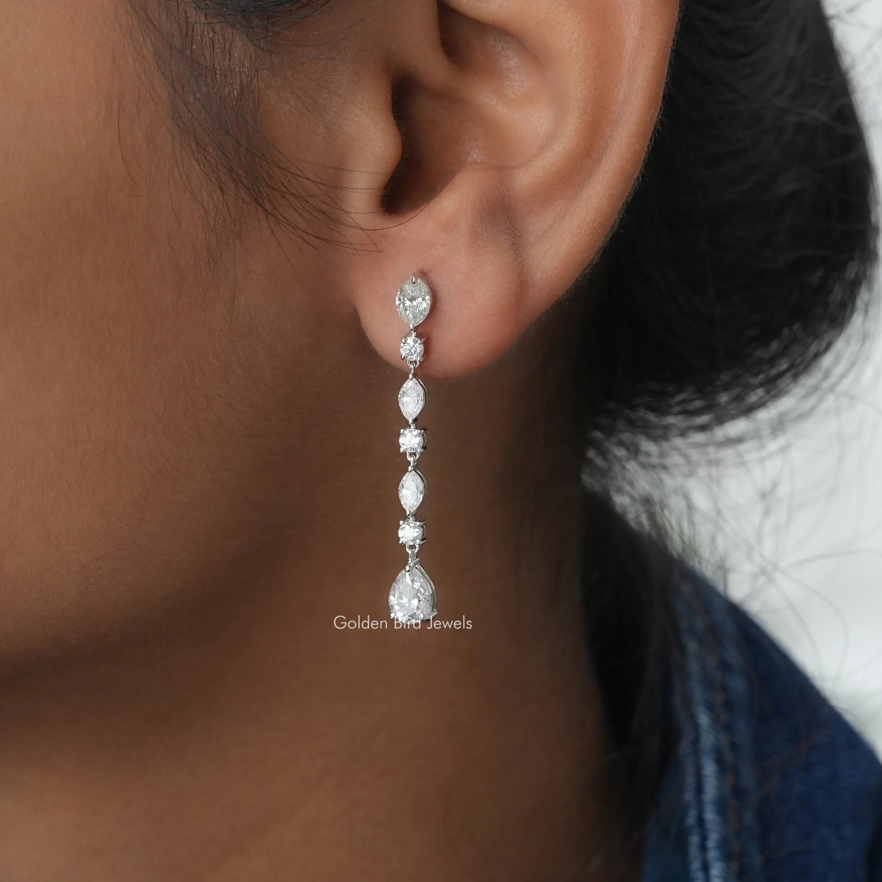 [Marquise And Pear Cut Moissanite Drop Earrings]-[Golden Bird Jewels]