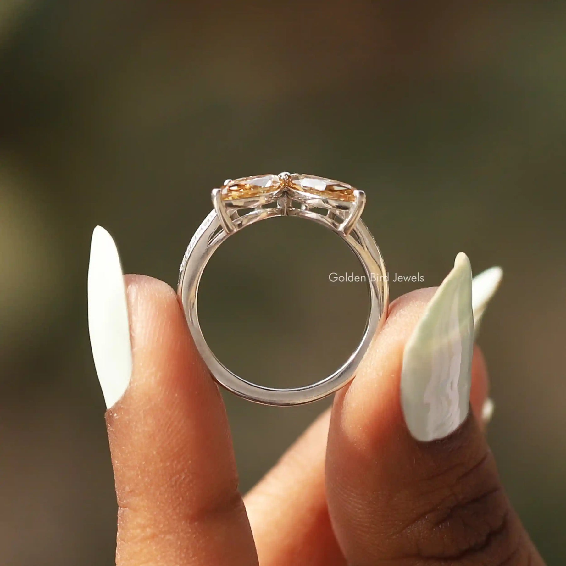 [Marquise And Pear Cut Moissanite Engagement Ring]-[Golden Bird Jewels]