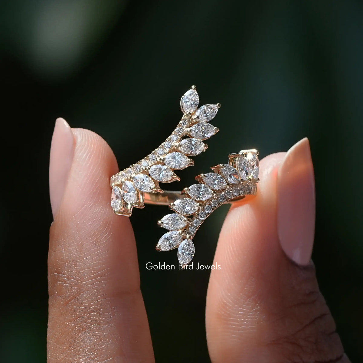 [Marquise Cut Diamond Bypass Ring]-[Golden Bird Jewels]