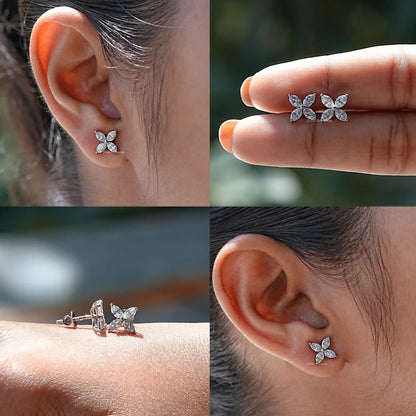 Different view of marquise cut flower stud earings in white stoes 