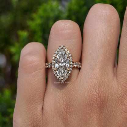 Marquise Cut Lab Grown Halo Accent Engagement Ring