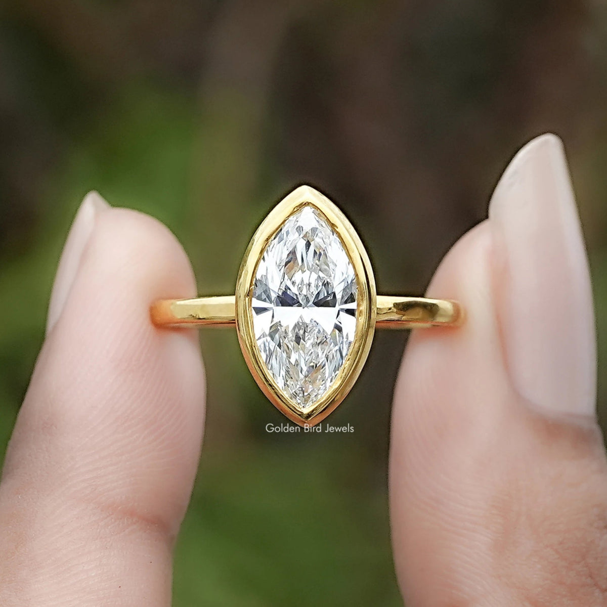 Marquise Cut Lab Diamond Bezel Set Ring