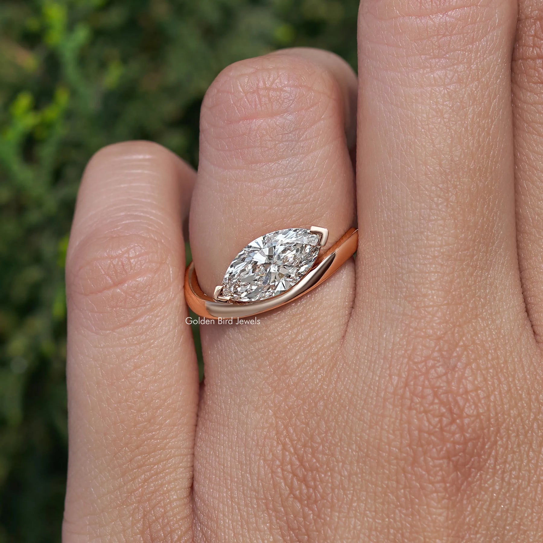 Marquise Cut Lab Diamond Curved Solitaire Ring