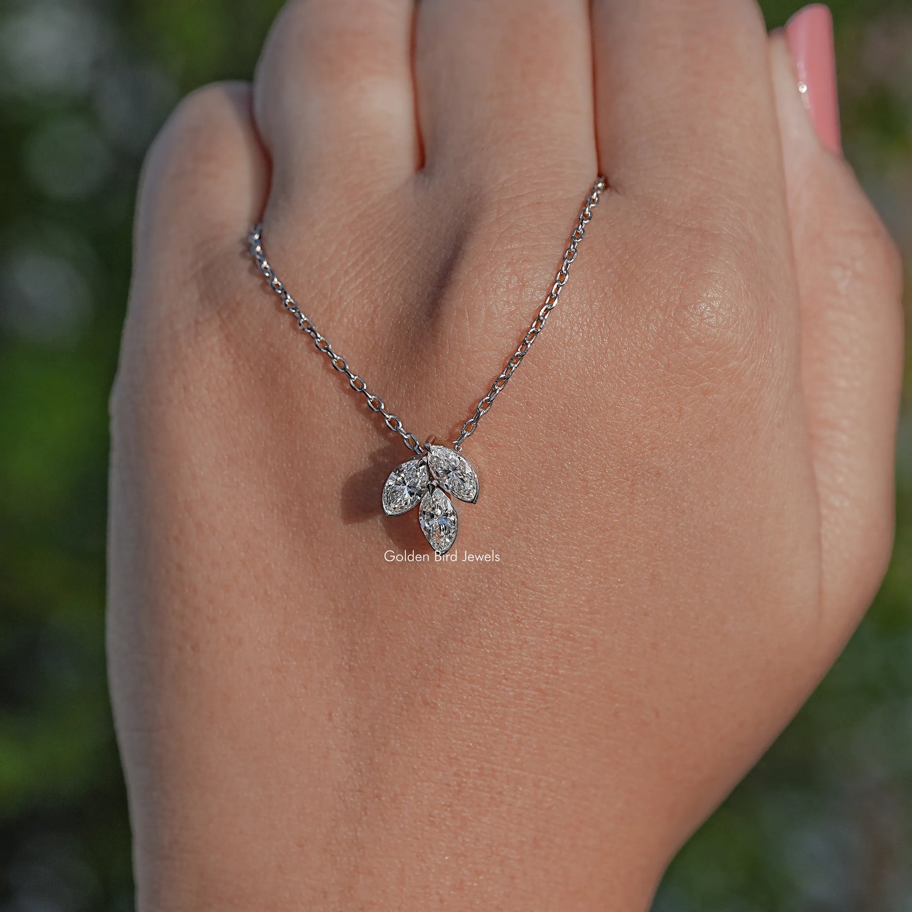 Marquise Cut Lab Diamond Three Stone Pendant