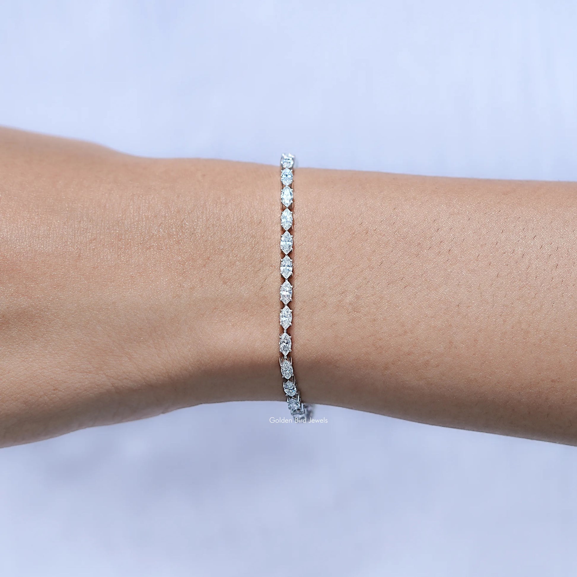 Side View Of Marquise Cut Lab Tennis Bracelet
