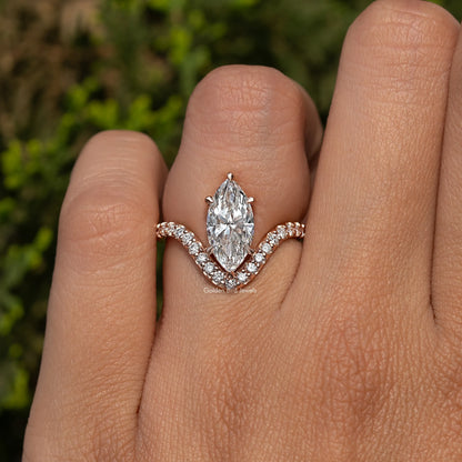 Marquise Cut Lab Grown Curved Accent  Ring