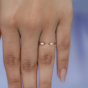 Marquise Cut Lab Diamond Open Cuff Two Stone Ring