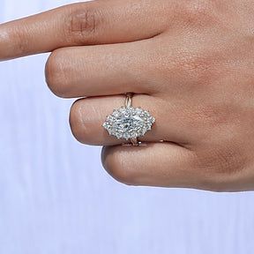 Close-Up View of Marquise Cut Lab Grown Diamond Ring In Yellow Gold 