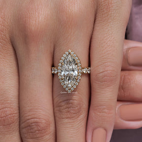 Marquise Cut Lab Grown Halo Accent Engagement Ring