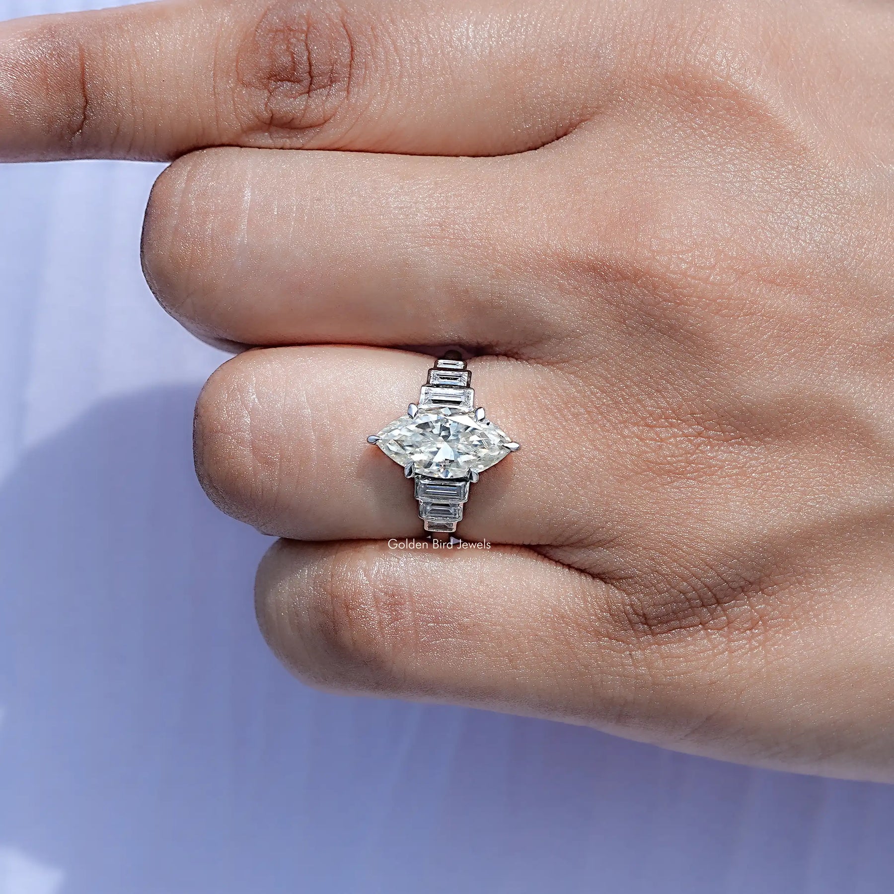 Marquise Cut Moissanite Accent Stone Ring