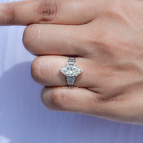 Marquise Cut Moissanite Accent Stone Ring
