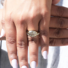 [14K Yellow Gold Marquise Cut Bridal Ring Set]-[Golden Bird Jewels]
