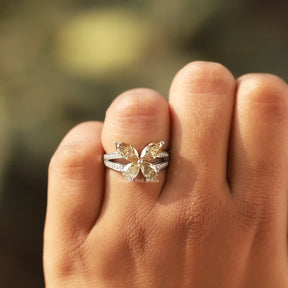 [Champagne Marquise Cut Butterfly Moissanite Ring]-[Golden Bird Jewels]