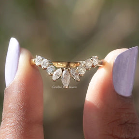 [Marquise And Round Cut Curved Stacking Band]-[Golden Bird Jewels]