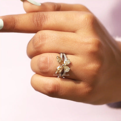 Close-Up View of Moissanite Marquise Cut Engagement Ring In White Gold