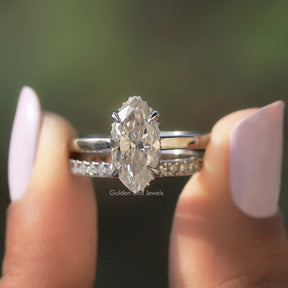 Marquise Cut Moissanite Hidden Halo Engagement Ring Set