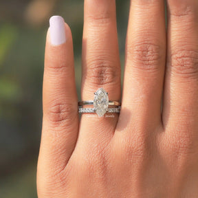 Marquise Cut Moissanite Hidden Halo Engagement Ring Set