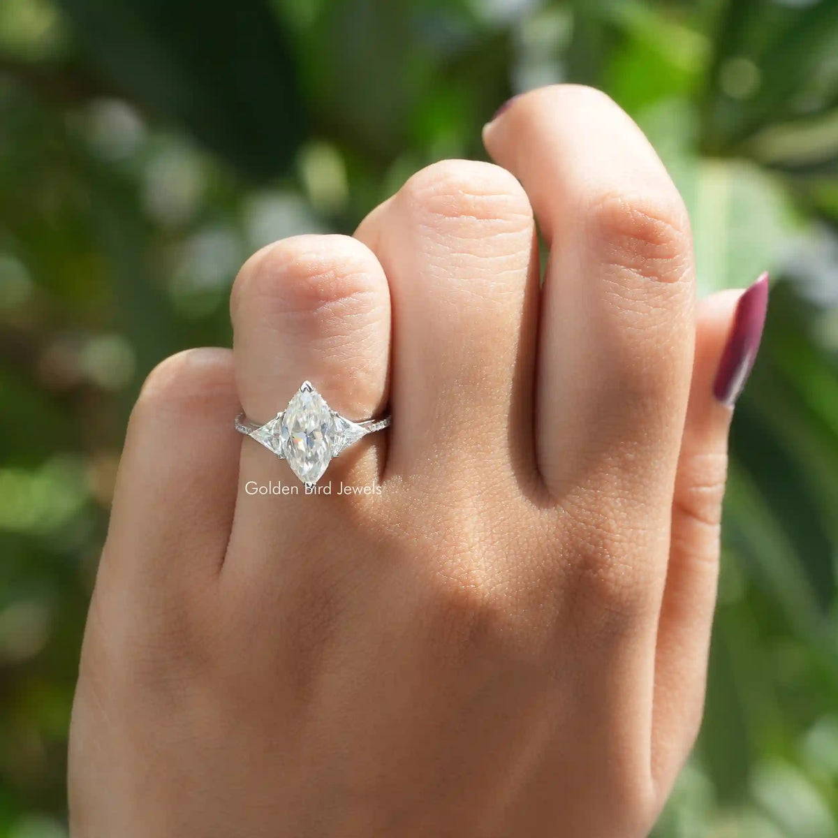 [Moissanite Marquise Cut Hidden Halo Ring]-[Golden Bird Jewels]